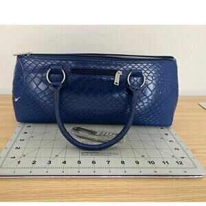 Primeware Blue Insulated Wine Bottle Tote Handbag Faux Snakeskin w/Corkscrew